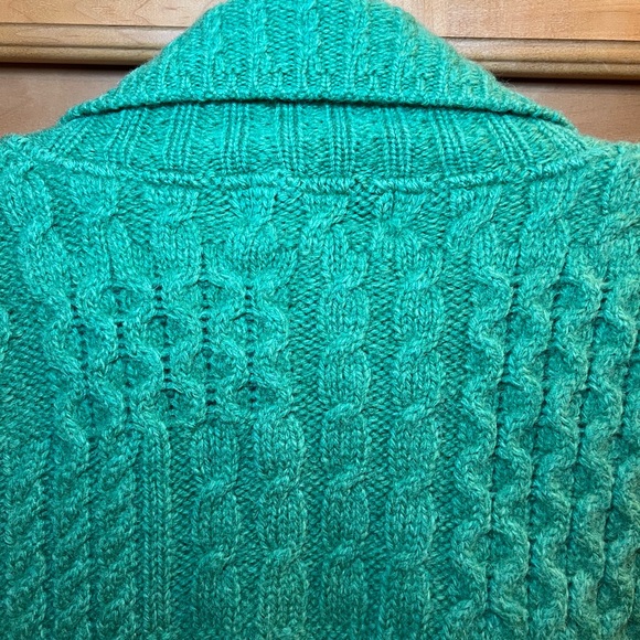ARAN CRAFT 100% Merino Wool Open Front Short Sweater Cardigan Green XL - Picture 7 of 13
